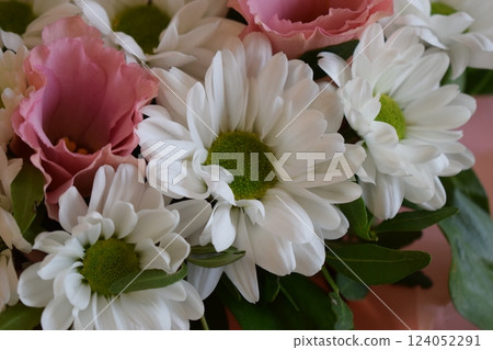 Fresh Floral Arrangement with Ruffled Pink Petals Fresh Floral Arrangement with Ruffled Pink Petals 124052291