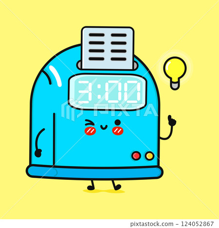 Punch Clock Cartoon. Cute Time Clock Character Has a Bright Idea 124052867
