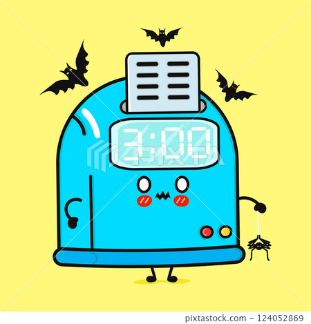 Cartoon Punch Clock. Cute Halloween Time Clock with Bats and Spider 124052869