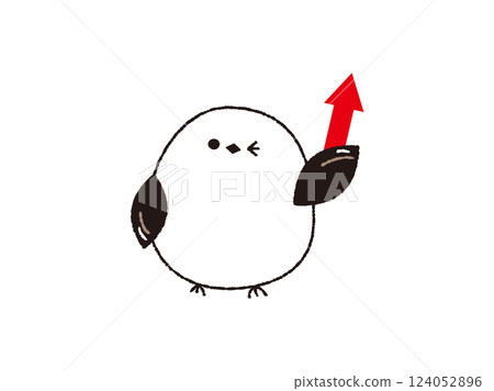 A long-tailed tit winks while holding an arrow A long-tailed tit winks while holding an arrow 124052896