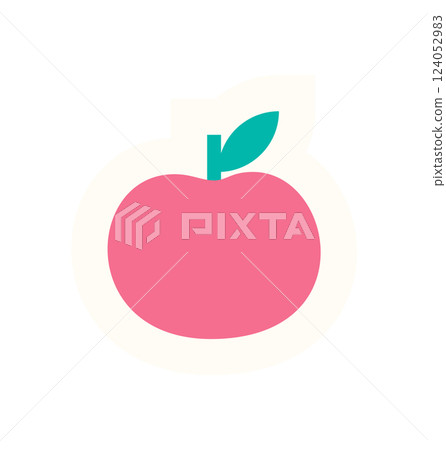 Brutalist apple shape sticker. Simple fruit form design. Abstract element, flat color style, bold visual impact, and potential usage in modern aesthetics. 124052983