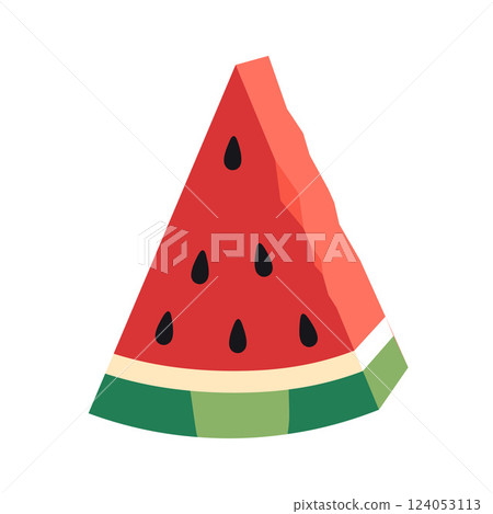Cute watermelon slice triangular shape with seeds. Trendy modern vector illustration isolated on white background, hand drawn, flat design Cute watermelon slice triangular shape with seeds. Trendy modern vector illustration isolated on white background, hand drawn, flat design 124053113