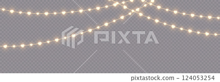 Bright garlands with a golden glow. 124053254