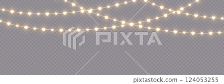 Bright garlands with a golden glow. 124053255