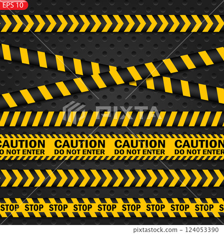 Black and color caution lines isolated. Realistic warning tapes. Danger signs. Vector background. 124053390