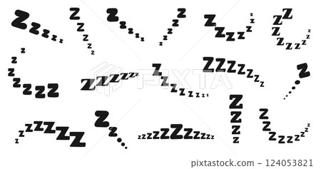 Zzz snore effect. Sleep sound symbols, napping Z letters for bedtime, dozing and tiredness cartoon visualisation. Comic text signs of dream, relax and nap, sleeping lettering vector set Zzz snore effect. Sleep sound symbols, napping Z letters for bedtime, dozing and tiredness cartoon visualisation. Comic text signs of dream, relax and nap, sleeping lettering vector set 124053821