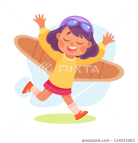 Wings with Girl Character Pretend Flying Vector Illustration Wings with Girl Character Pretend Flying Vector Illustration 124053863