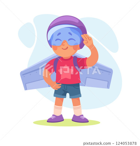 Wings with Boy Character Pretend Flying Vector Illustration Wings with Boy Character Pretend Flying Vector Illustration 124053878