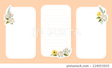 White Rose Empty Note Card Border Design Vector Template 124053935