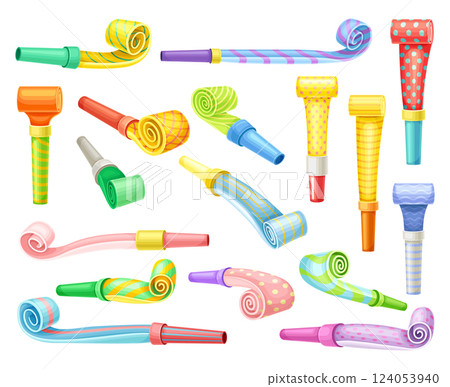 Colorful Party Whistle for Blowing Sound Vector Set 124053940