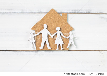 Family and Home: Paper Family Silhouettes on Cork House Cutout 124053981