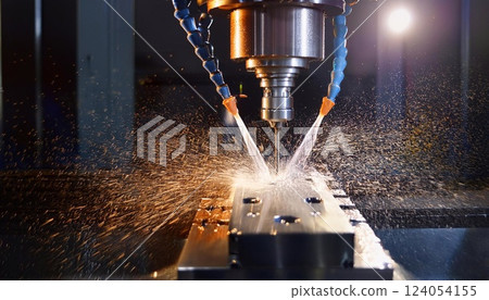 CNC milling machine processing on steel with cooling 124054155