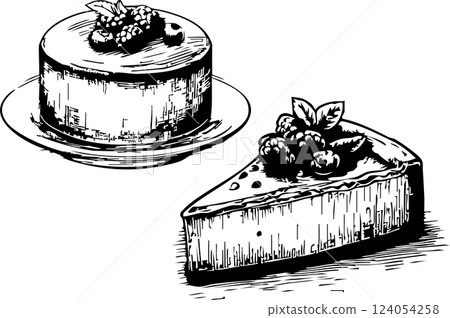 起司蛋糕的復古插圖 124054258