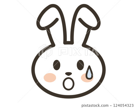 Icon illustration of a surprised and cold sweating white rabbit's face Icon illustration of a surprised and cold sweating white rabbit's face 124054323