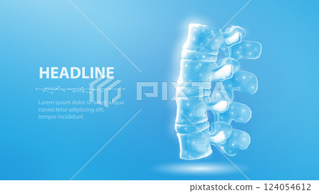 3d spine vector on blue background. Chiropractic care, spinal cord, orthopedic surgery. 124054612