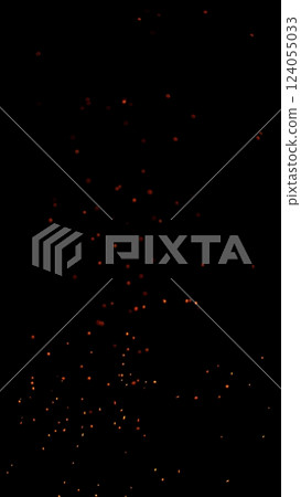 Hot sparks flying in the air isolated on black background 124055033