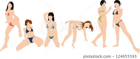穿著泳衣擺姿勢的女人的插圖集 穿著泳衣擺姿勢的女人的插圖集 124055593