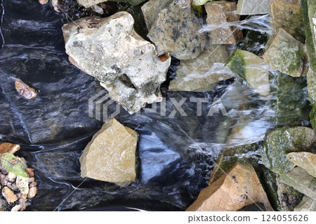 Streams of water over stones. Streams of water over stones. 124055626