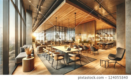 Inside a stylish cafe 124055840