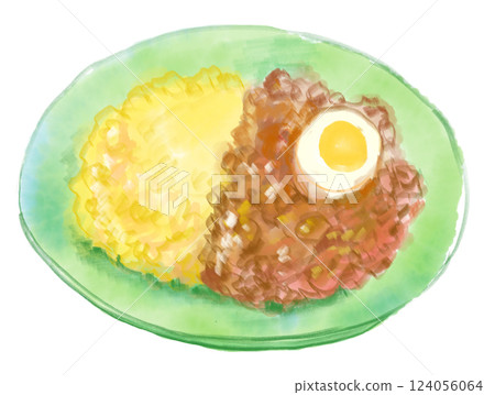 美味 keema 咖哩的水彩插圖 124056064