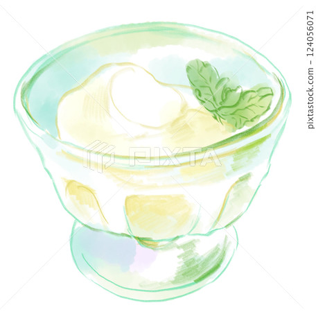 透明玻璃杯中美味優格的水彩插圖 124056071