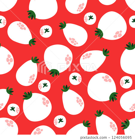 Tomatoes abstract minimalist seamless pattern vector illustration isolated on red background. Simple hand drawn modern print 124056095