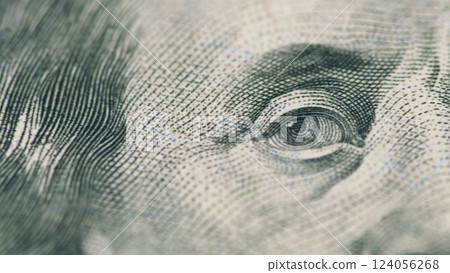 A closeup view of U.S. Currency featuring a Central Reserve Indication in detail 124056268