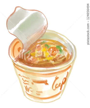 Delicious instant cup noodles watercolor illustration Delicious instant cup noodles watercolor illustration 124056494