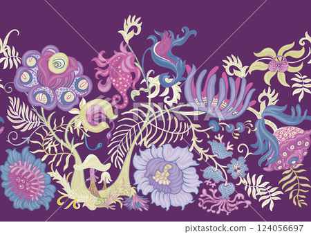Fantasy, alien hypnotic flowers, decorative flowers and leaves 124056697