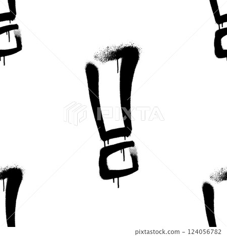 Seamless pattern of sprayed exclamation mark with overspray in black over white. Vector illustration. Seamless pattern of sprayed exclamation mark with overspray in black over white. Vector illustration. 124056782