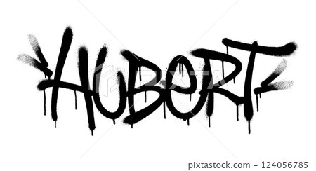 Sprayed Hubert name with overspray in black over white. Vector illustration. 124056785
