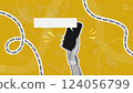Creative halftone hand with phone and speech balloon.Trendy illustration for web banner,social media,marketing, sales.Retro online sales template,sales,sales increase,financial profit,global strategy. 124056799