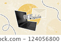 Trendy halftone illustration for business,delivery,notification, communication,purchase,sale.Halftone hand from laptop delivers letter.Commercial banner.Creative concepts for social media,marketing. 124056800