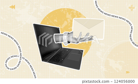 Trendy halftone illustration for business,delivery,notification, communication,purchase,sale.Halftone hand from laptop delivers letter.Commercial banner.Creative concepts for social media,marketing. Trendy halftone illustration for business,delivery,notification, communication,purchase,sale.Halftone hand from laptop delivers letter.Commercial banner.Creative concepts for social media,marketing. 124056800