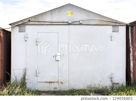 old metal warehouse door, hangar 124056801
