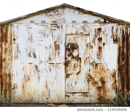 old metal warehouse door, hangar 124056806