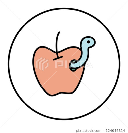 Apple doodle icon hand drawn with thin line in minimalistic style and colored 124056814