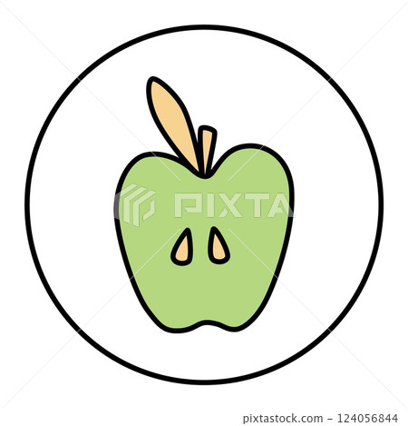 Apple half doodle icon hand drawn with thin line minimalistic style and colored Apple half doodle icon hand drawn with thin line minimalistic style and colored 124056844