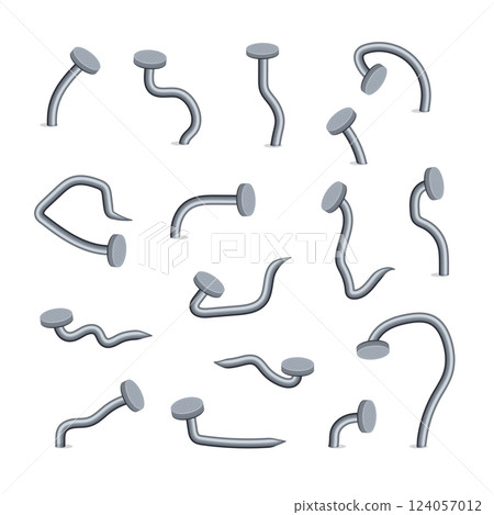 Cartoon Color Different Bent Nails Set Concept Flat Design Style. Vector illustration of Hammered Benting Nail Cartoon Color Different Bent Nails Set Concept Flat Design Style. Vector illustration of Hammered Benting Nail 124057012