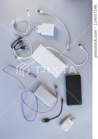 Power bank, external battery and USB cable, universal mobile battery for recharging gadgets Power bank, external battery and USB cable, universal mobile battery for recharging gadgets 124057246