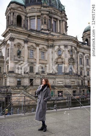 Woman in Stylish Coat Near Berlin Cathedral  124057248