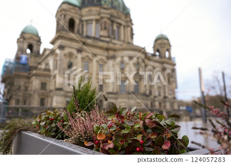Lush Urban Greenery with Historic Cathedral Lush Urban Greenery with Historic Cathedral 124057283