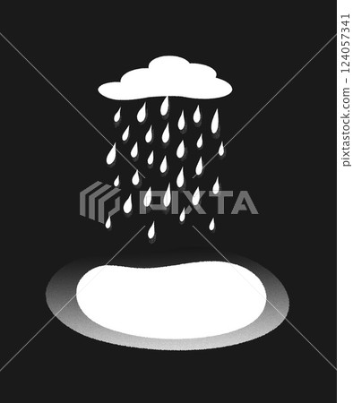 Black and white illustration of rain clouds and raindrops Black and white illustration of rain clouds and raindrops 124057341