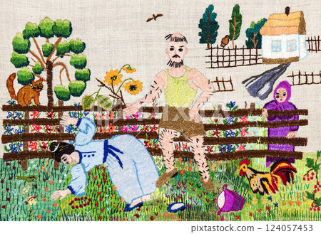 Handmade embroidery, folk arts and crafts Handmade embroidery, folk arts and crafts 124057453