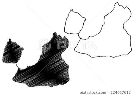 Lake Estanys de Baiau and Alins (Kingdom of Spain) map vector illustration, scribble sketch map 124057612