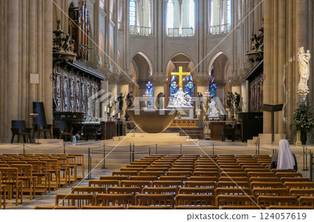 France, Notre Dame de Paris, In the choir, the new bronze baptistery by Guillaume Bardet and the Pieta 124057619