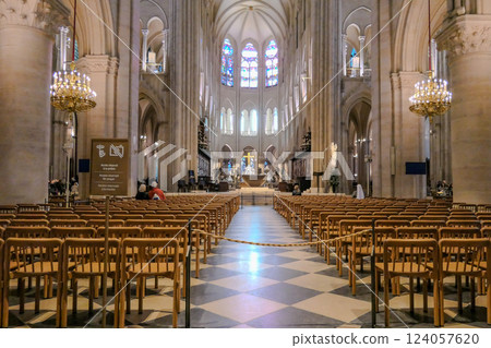 France, Notre Dame de Paris, In the choir, the new bronze baptistery by Guillaume Bardet and the Pieta 124057620