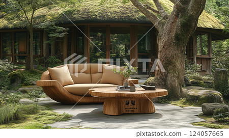 Terrace with furniture in a private villa in the tropics 124057665