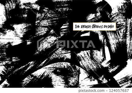 Grunge ink brush strokes elements. Black paint brush, stroke, line, grunge. Dirty textures of banners, boxes, frames and design elements. Black grunge brush stroke ink template collection 124057687