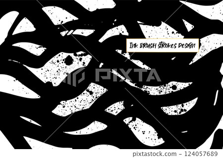 Grunge ink brush strokes elements. Black paint brush, stroke, line, grunge. Dirty textures of banners, boxes, frames and design elements. Black grunge brush stroke ink template collection 124057689